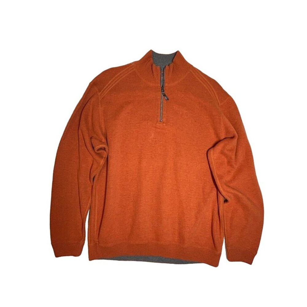 Tommy‎ Bahama Half-Zip Men's Sweater M 100% Cotton Orange & Grey